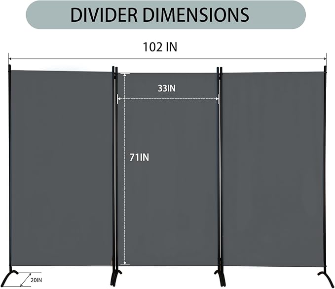 Room Divider 3-Panel Privacy Screen, Portable Screen Steel Frame - Image 2