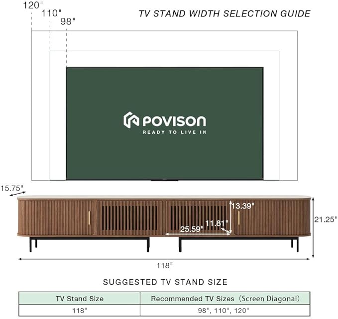 POVISON Fully-Assembled Mid Century Modern Black TV Stand - Image 6