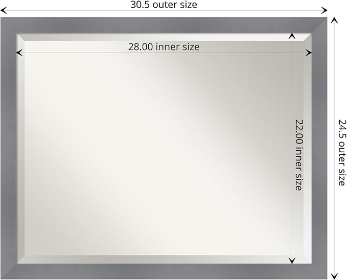 Amanti Art Grey Wall Mirror 25x31 Edwin Grey Rectangle Bathroom Mirror - Image 4
