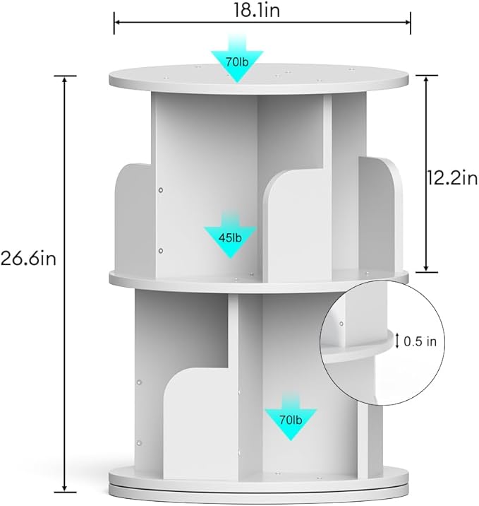 Nidouillet Rotating Bookshelf, Revolving Bookcase 360 Display Round Bookshelf - Image 2