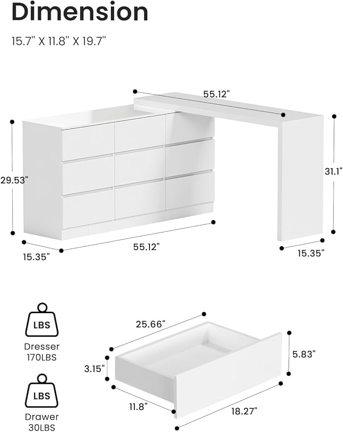 9 Drawer Vanity Dresser Combo - Image 2