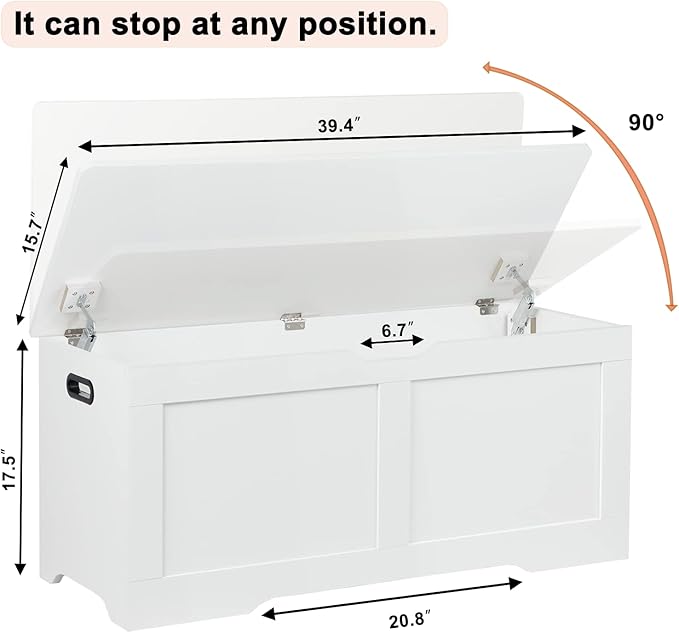 39.4" Storage Chest, Wooden Storage Bench, Lift Top Toy Chest - Image 3