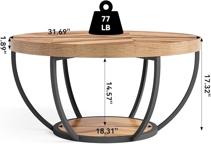 LITTLE TREE Round Coffee Table, 2-Tier Wood Accent Center Table - Image 3