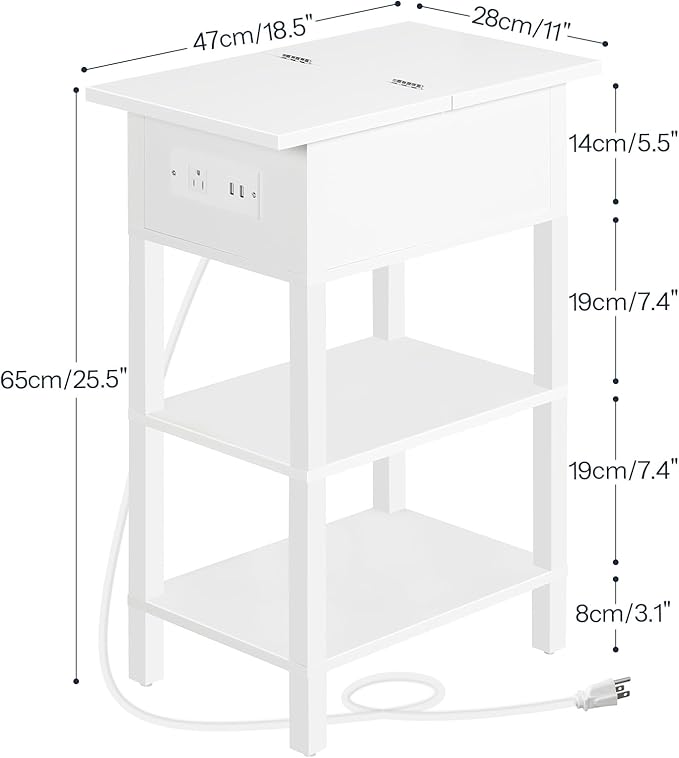 HOOBRO End Table with Charging Station, Flip Top Side Table with USB Ports - Image 3
