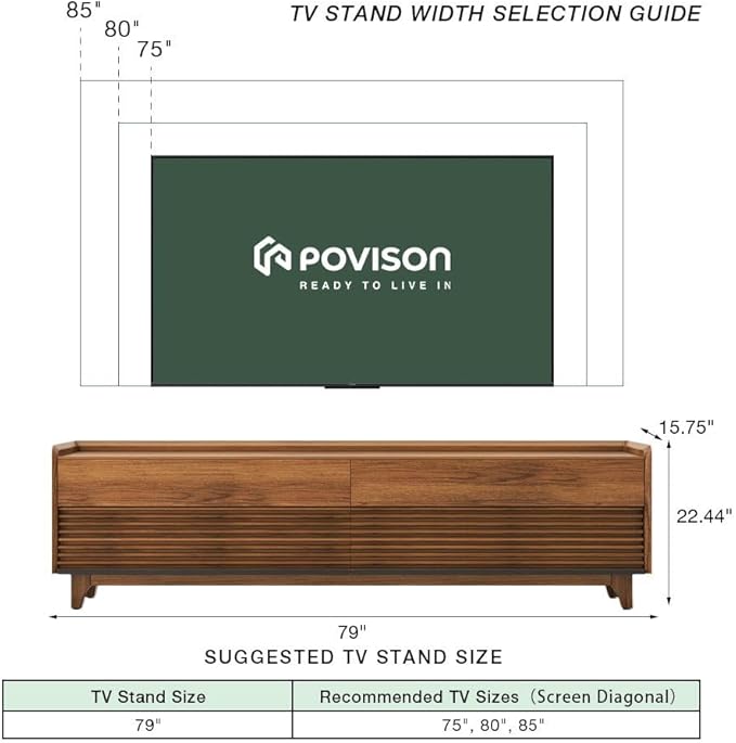 POVISON Fully-Assembled Mid Century Modern TV Stand - Image 4