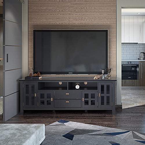 SIMPLIHOME Artisan SOLID WOOD 72 Inch Wide Transitional TV Media Stand in Black - Image 2