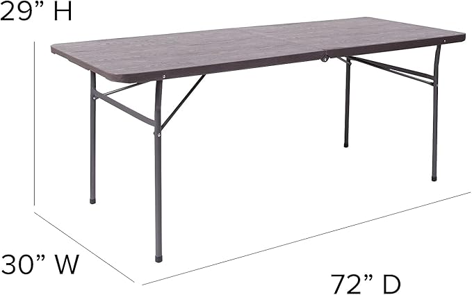 Flash Furniture Elijah 6-Foot Bi-Fold Brown Wood Grain Plastic Folding Table - Image 3