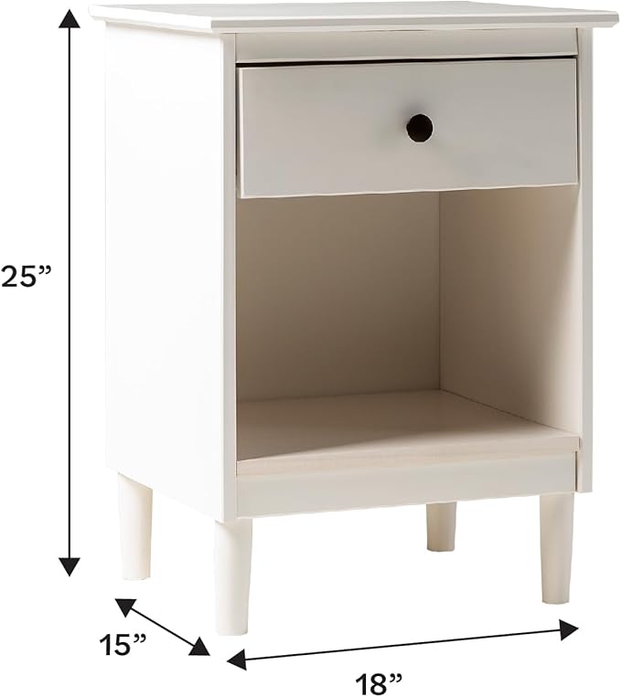 Walker Edison Traditional Wood 1 Drawer Nightstand Side Table Bedroom Storage - Image 3