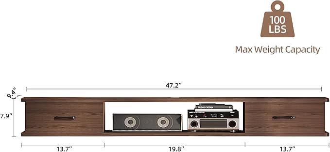Floating TV Stand with 2 Doors, Floating TV Cabinet, Floating Console Shelf - Image 2