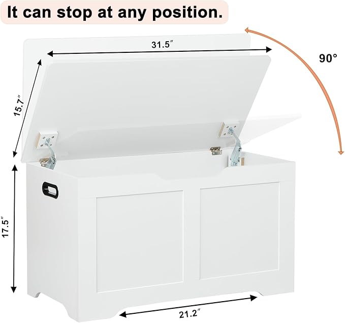 31.5" Storage Chest, Wooden Storage Bench, Lift Top Toy Chest - Image 3