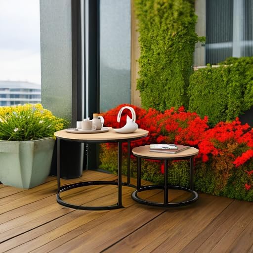 Industrial Round Coffee Table Set of 2 End Table - Image 5