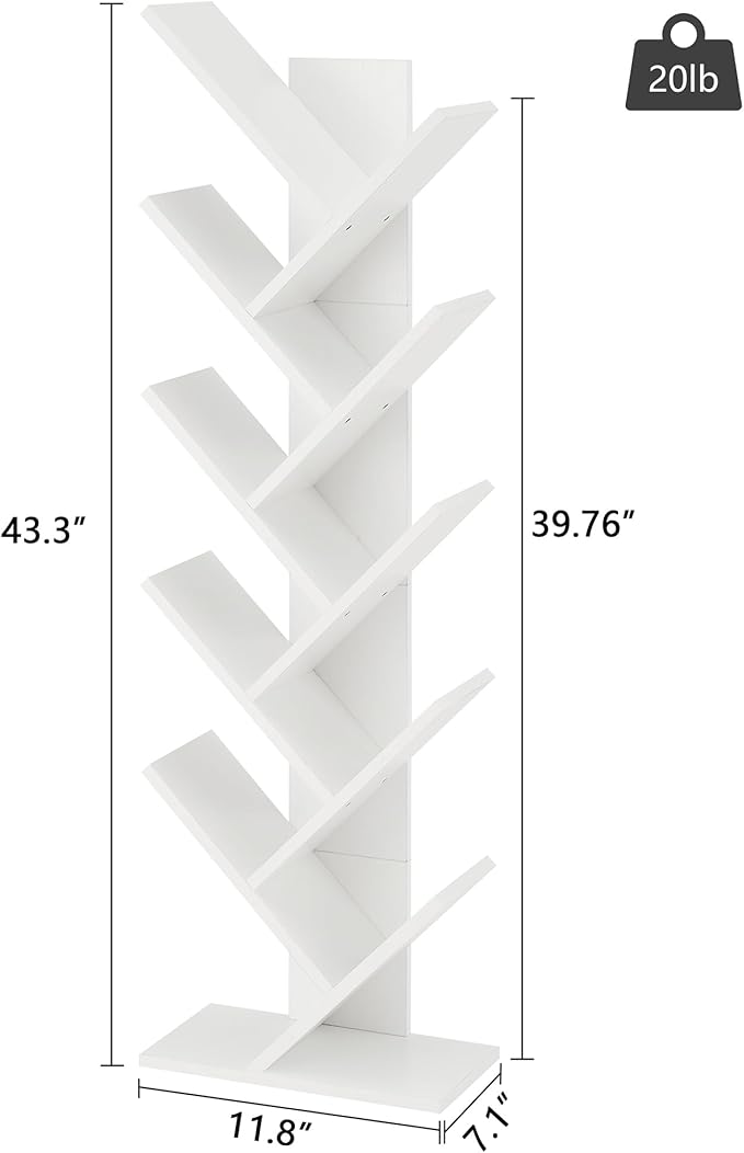 Hoctieon 10 Tier Tree Bookshelf, 10 Shelf Bookcase, Free Standing Tree Bookcase - Image 3