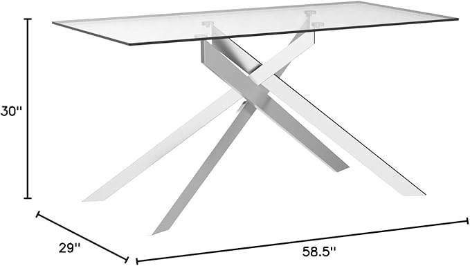 Edwin's Choice 58.5” Rectangle Glass Dining Table, Tempered Glass Tabletop and - Image 2
