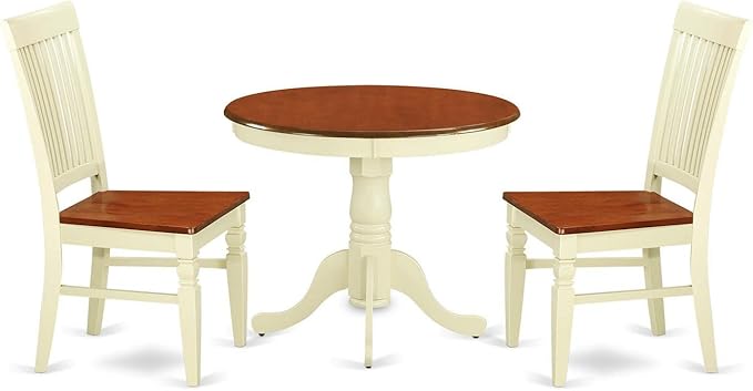 East West Furniture ANWE3-BMK-W 3 Piece Dining Room Table Set Contains a Round by EastWestFurniture