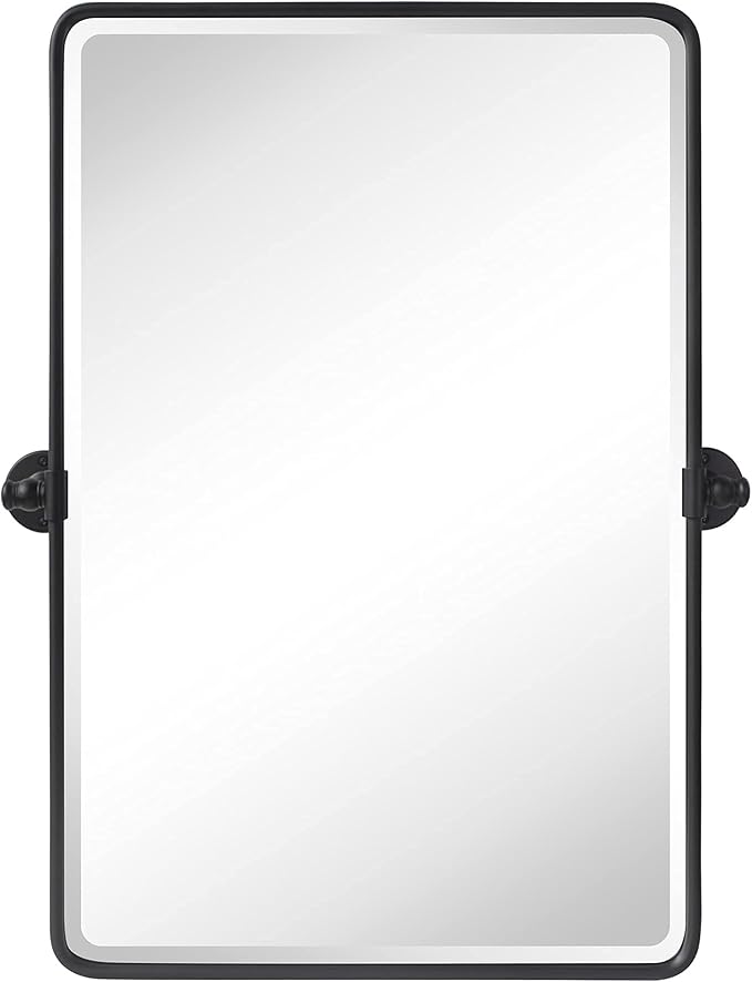 Farmhouse Pivot Rectangle Bathroom Mirror Black Metal Framed Tilting Beveled - Image 3