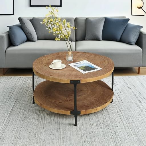 Round Boho Wood Coffee Table - Image 6