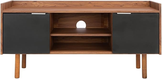 SAFAVIEH Diara TV Stand for up to 55" Flatscreen – Walnut & Black, 2 Doors by SAFAVIEH