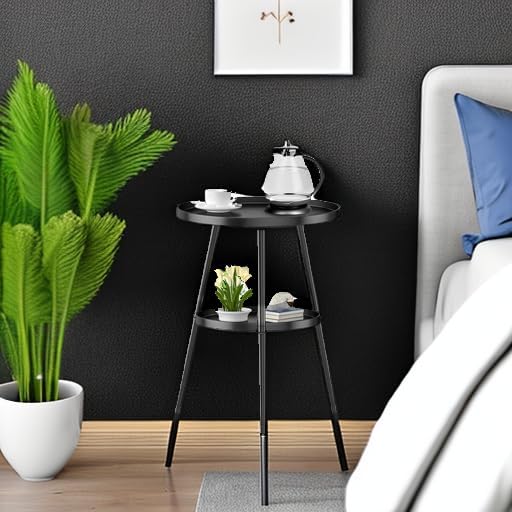 Small Side Table Round 2 Tier End Table Metal Round Coffee Tables Nightstand - Image 5