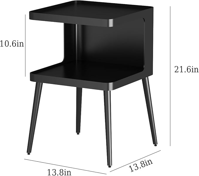 Black Modern Side Table, 2 Tier Small End Tables Bedroom, Metal Side Tables - Image 2