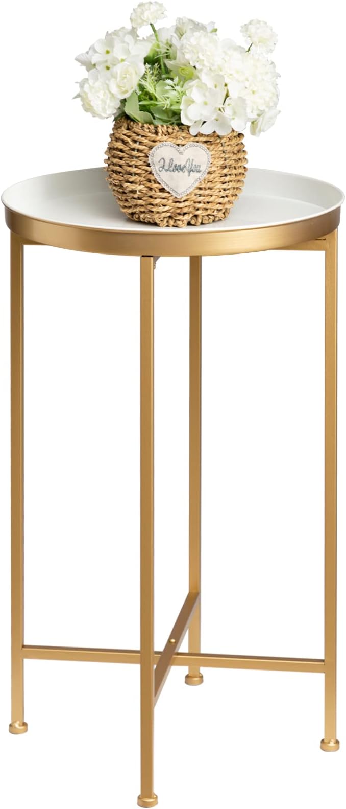 danpinera Gold Side Table, Metal Folding Black Side Table Small Round Circle by danpinera