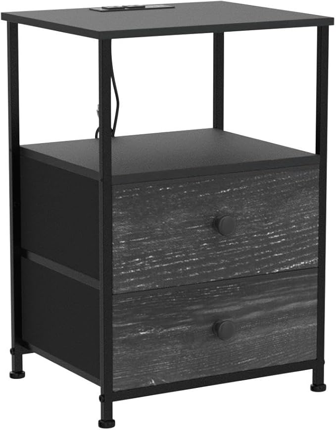 Tohomeor End Table with Charging Station, LED Light, Fabric Drawers, and USB - Image 5