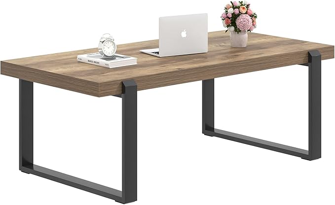 FOLUBAN Rustic Coffee Table, Modern Wood and Metal Industrial Center Table - Image 8