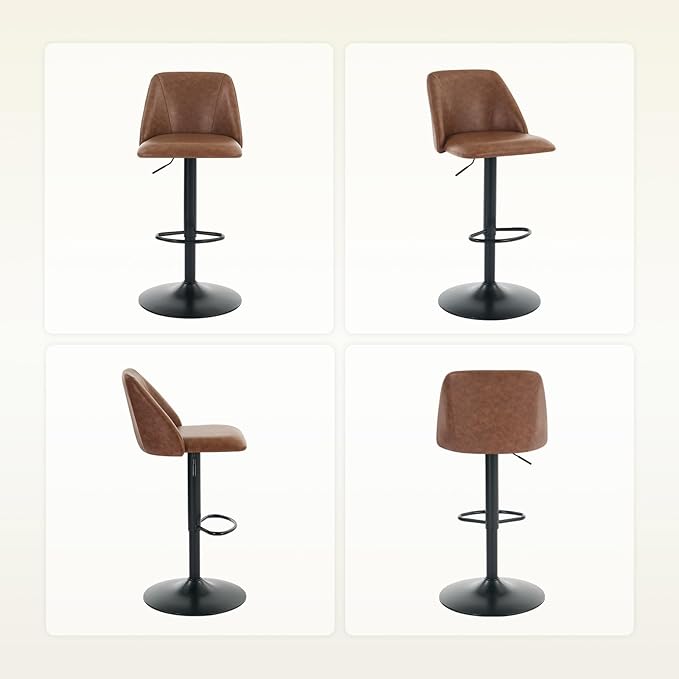 COLAMY Bar Stools Set of 6, Modern Swivel Bar Chairs, Adjustable PU Leather - Image 11