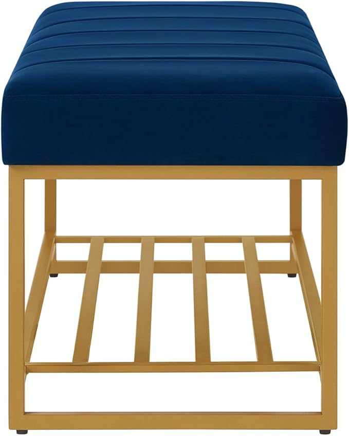 24KF Navy Velvet Upholstered End of Bed Bench - Image 6