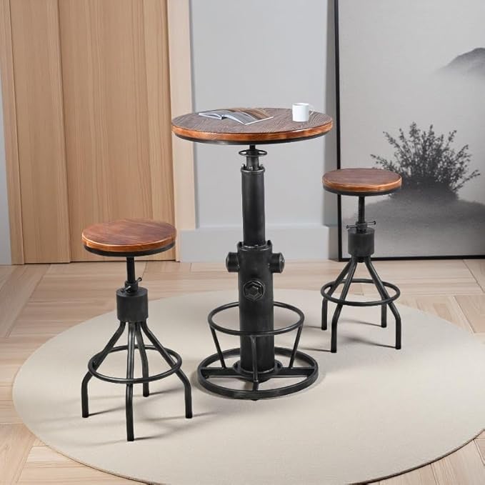 Industrial Bistro Bar Table 38.6-44.4inch Height Adjustable Farmhouse Pub Table - Image 6