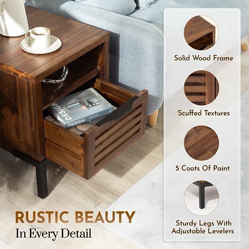 Bme Millie Solid Acacia Wood Rustic Nightstand - Image 2
