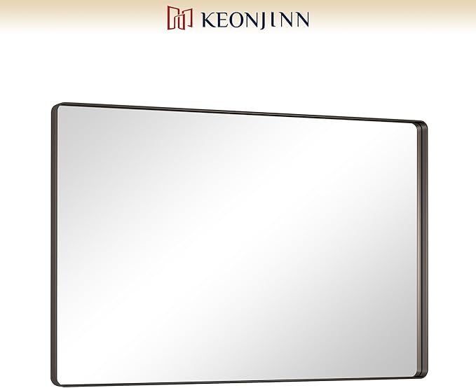 Keonjinn Black Mirror for Bathroom Sink 55 x 36 Inch Large Rounded Rectangle - Image 9