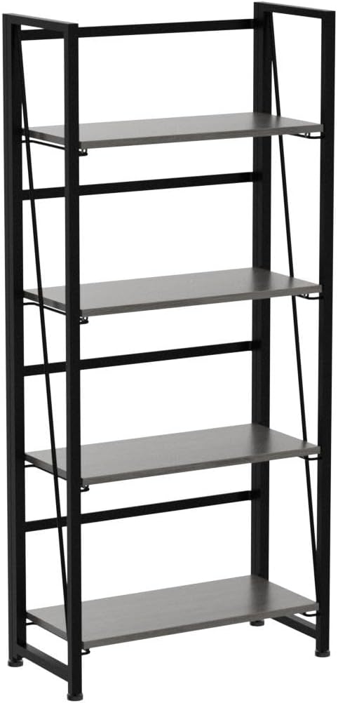 4NM No-Assembly Folding Bookshelf Storage Shelves 4 Tiers Vintage Bookcase - Image 5