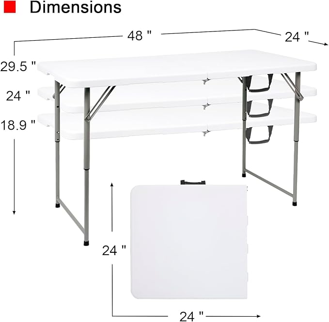 2-PCS 48" W x 24" D x 29.5" H - 4FT White Folding Table Heavy Duty Portable - Image 2