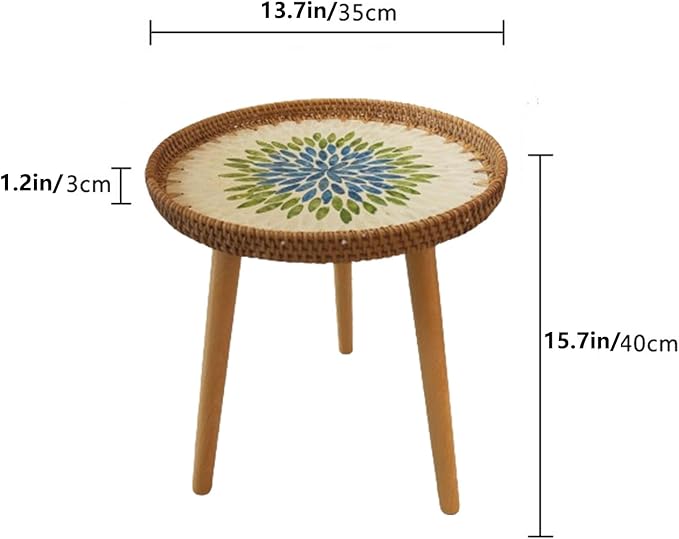 Rattan Round Side Table, Handmade Rattan Tray - Image 2