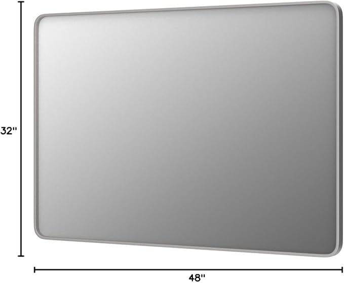 48x32 Silver Bathroom Mirror for Wall, Brushed Metal Framed Bathroom Vanity - Image 8
