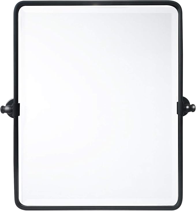 20 x 24 ‘’ Farmhouse Black Metal Framed Pivot Rectangle Bathroom Mirror Rounded by TEHOME