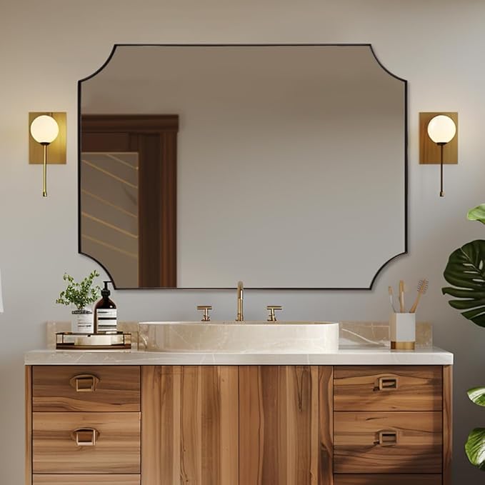 ANDY STAR 30x40 Inch Bathroom Mirror, Brushed Bronze Rectangle Scalloped Mirror - Image 7