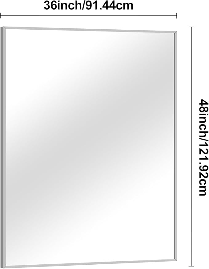 BONEWEI Silver Bathroom Mirror, 36x48 inch Wall Mirror - Image 7