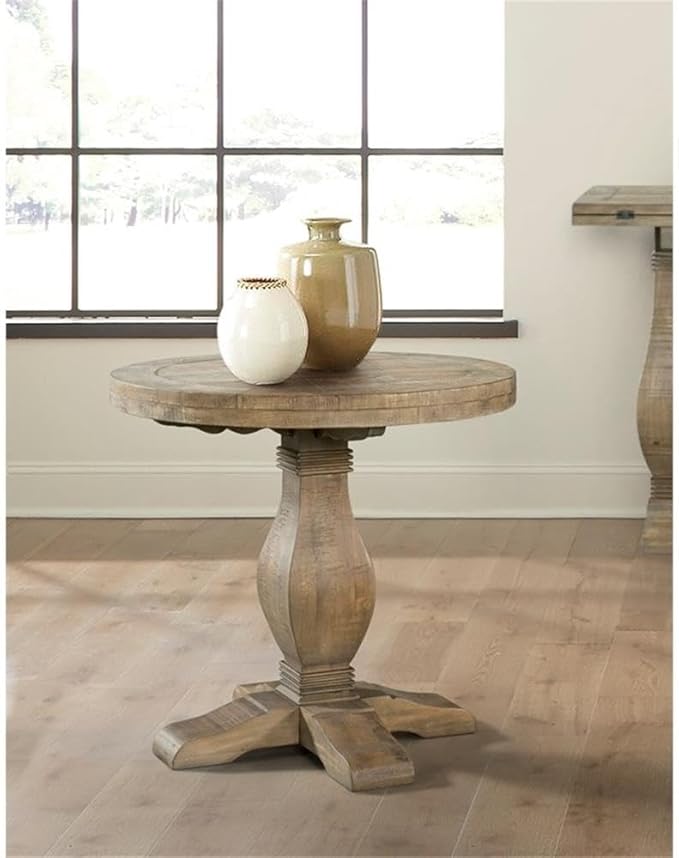 Napa Solid Wood Farmhouse Rustic Round End Side Living Room Table, Nightstand - Image 6