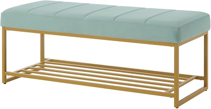 24KF Seaglass Velvet Upholstered End of Bed Bench - Image 5