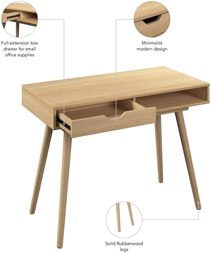 Bush Furniture Nora 40W Writing Desk in Natural Oak | Computer Table - Image 6
