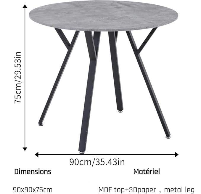 Round Dining Table with Metal Legs, 35.5 in Modern Kitchen Table Dining Room - Image 7