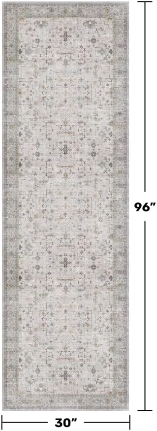 Light Gray Washable 2'6"x8' Wide Hallway Runners, Kitchen Runner Rug, Non-Slip - Image 2