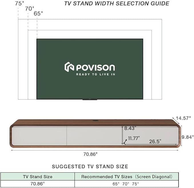 POVISON Fully-Assembled Minimalist Floating TV Stand, Modern Wall-Mounted - Image 2
