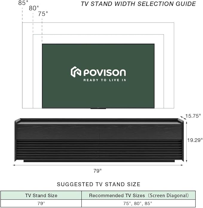 POVISON Fully-Assembled Mid Century Modern TV Stand, 78.74" Wood Media Console - Image 4
