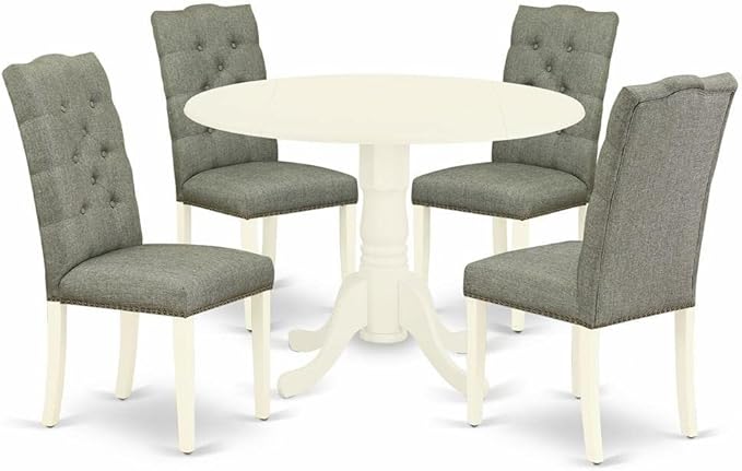 East West Furniture DLEL5-WHI-07 5 Piece Dining Room Table Set Includes a Round by EastWestFurniture