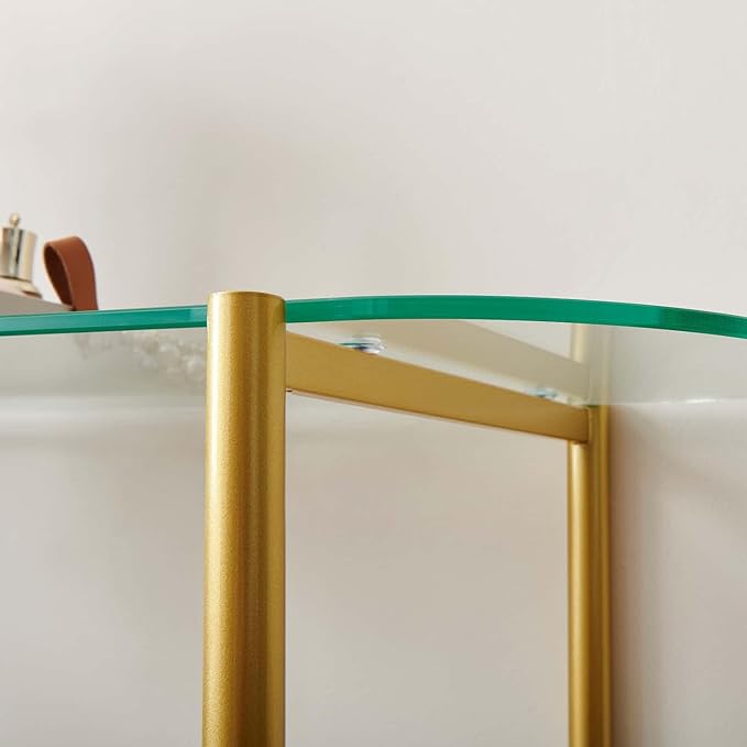 Oval Glass Console Table for Living Room, Foyer & Entrance, 2-Tiers Mid-Century - Image 7