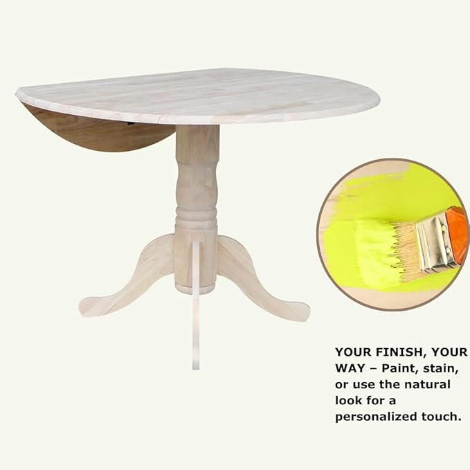 IC International Concepts, Round Dual Drop Leaf Pedestal Dining Table, Solid - Image 4