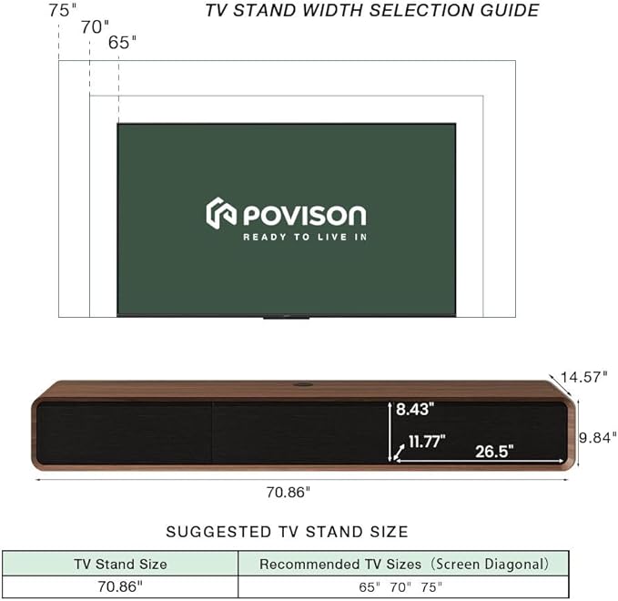 POVISON Fully-Assembled Minimalist Floating TV Stand, Modern Wall-Mounted - Image 2