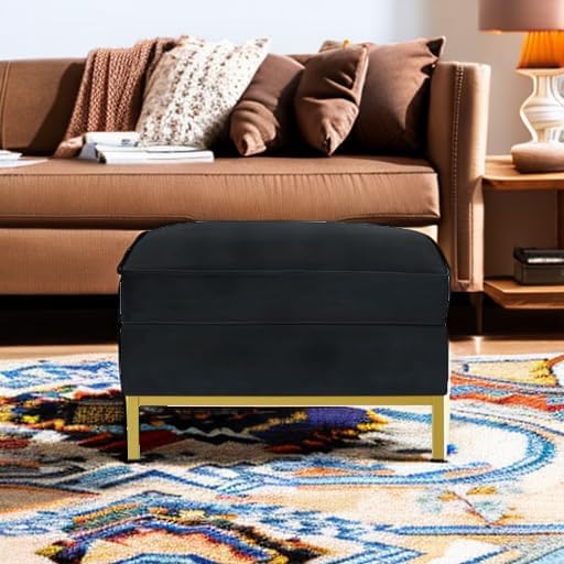 24KF Large Velvet Ottoman, Upholstered Padded Cushion Ottoman Table, Large Foot - Image 5